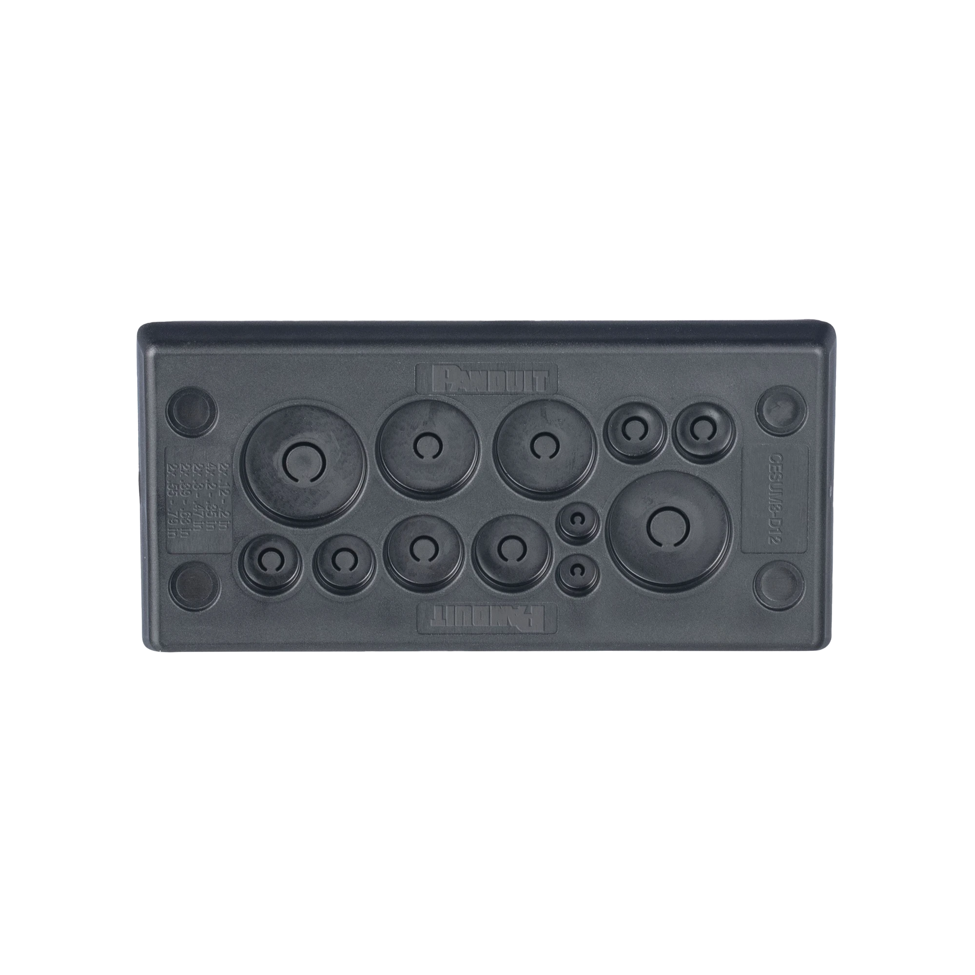 PASACABLES RECTANGULAR DE MEMBRANA, IP66, 3.39" X 1.42", 12 ORIFICIOS, PARA CABLES NO TERMINADOS. COLOR NEGRO-Racks y Gabinetes-PANDUIT-CESUM3-D12-Bsai Seguridad & Controles