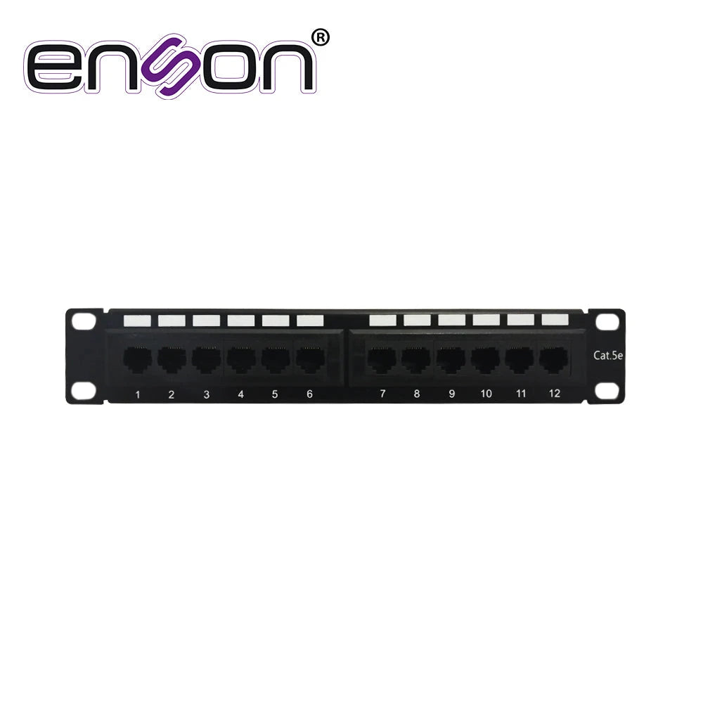 PATCH PANEL ENSON ENS-PA1210P5E 1UR PRECARGADO CAT5E 12 PUERTOS MONTAJE EN RACK DE 10 PULG DE PARED-Patch Panels-ENSON-Bsai Seguridad & Controles