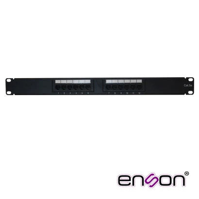 PATCH PANEL ENSON ENS-PA12P5E 1UR PRECARGADO CAT5E 12 PUERTOS MONTAJE EN RACK ESTANDAR 19-Patch Panels-ENSON-Bsai Seguridad & Controles
