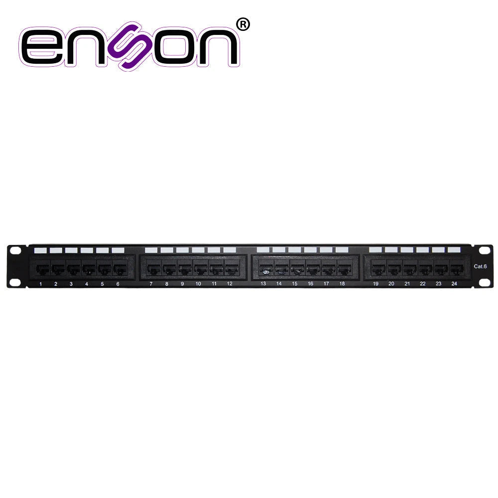 PATCH PANEL ENSON ENS-PA24P6 1UR PRECARGADO CAT6 24 PUERTOS MONTAJE EN RACK ESTANDAR 19 PULGADAS-Patch Panels-ENSON-Bsai Seguridad & Controles