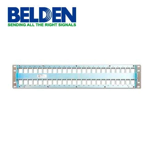 PATCH PANEL MODULAR BLINDADO CAT6A CAT6 CAT5E BELDEN AX104564 48 PUERTOS RJ45 (VACÍO) ESTILO KEYCONNECT TITANIUM 2 UNIDADES DE RACK USO INTERIOR INCLUYE TORNILLOS CORREA VELCRO BARRA DE CONEXIÓN CABLE TRASERO GUIA DE INSTALACION KIT CABLE DE TIERRA-Canalizacion-BELDEN-Bsai Seguridad & Controles