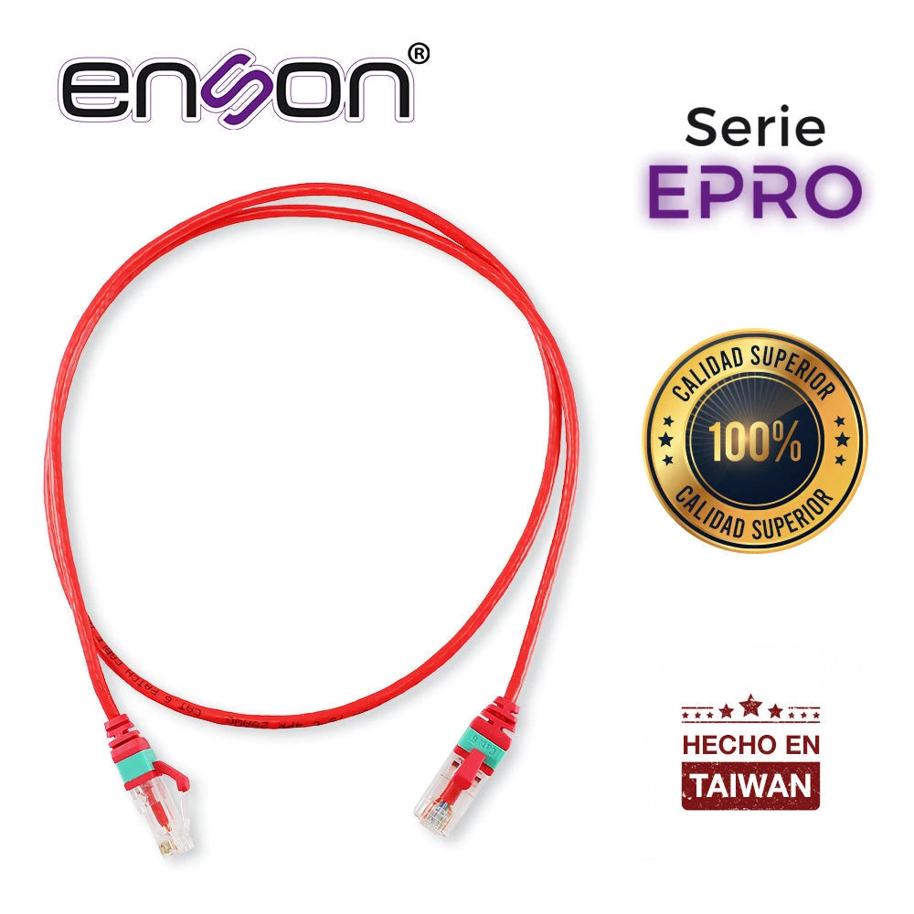 PATCHCORD RJ45 ENSON EPRO-6PC90-RD DE 90CM CAT6 COLOR ROJO ULTRADELGADO IDEAL PARA TERMINADOS EN PATCHPANEL DE ALTA DENSIDAD-Canalizacion-ENSON-Bsai Seguridad & Controles