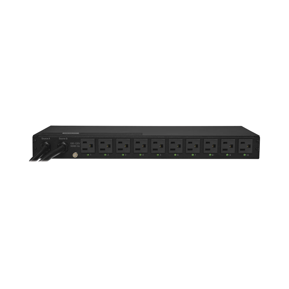 PDU PARA DISTRIBUCIÓN DE ENERGÍA ATS CON FUENTE SWITCHEADA REDUNDANTE AUTOTRANSFERIBLE Y MONITOREO REMOTO CON 10 TOMAS NEMA 5-15R TRASERAS Y 2 CLAVIJAS NEMA 5-15P-Pdu-CYBERPOWER-Bsai Seguridad & Controles