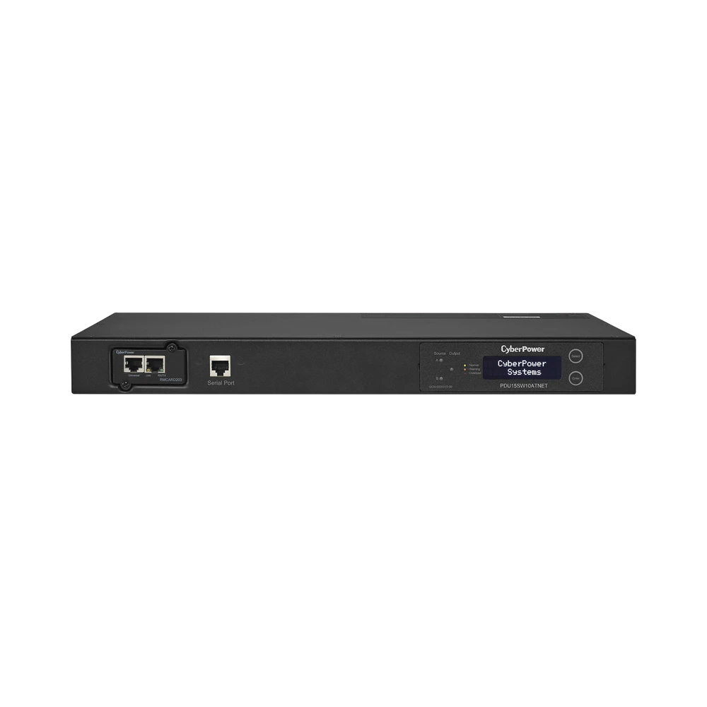 PDU PARA DISTRIBUCIÓN DE ENERGÍA ATS CON FUENTE SWITCHEADA REDUNDANTE AUTOTRANSFERIBLE Y MONITOREO REMOTO CON 10 TOMAS NEMA 5-15R TRASERAS Y 2 CLAVIJAS NEMA 5-15P-Pdu-CYBERPOWER-Bsai Seguridad & Controles