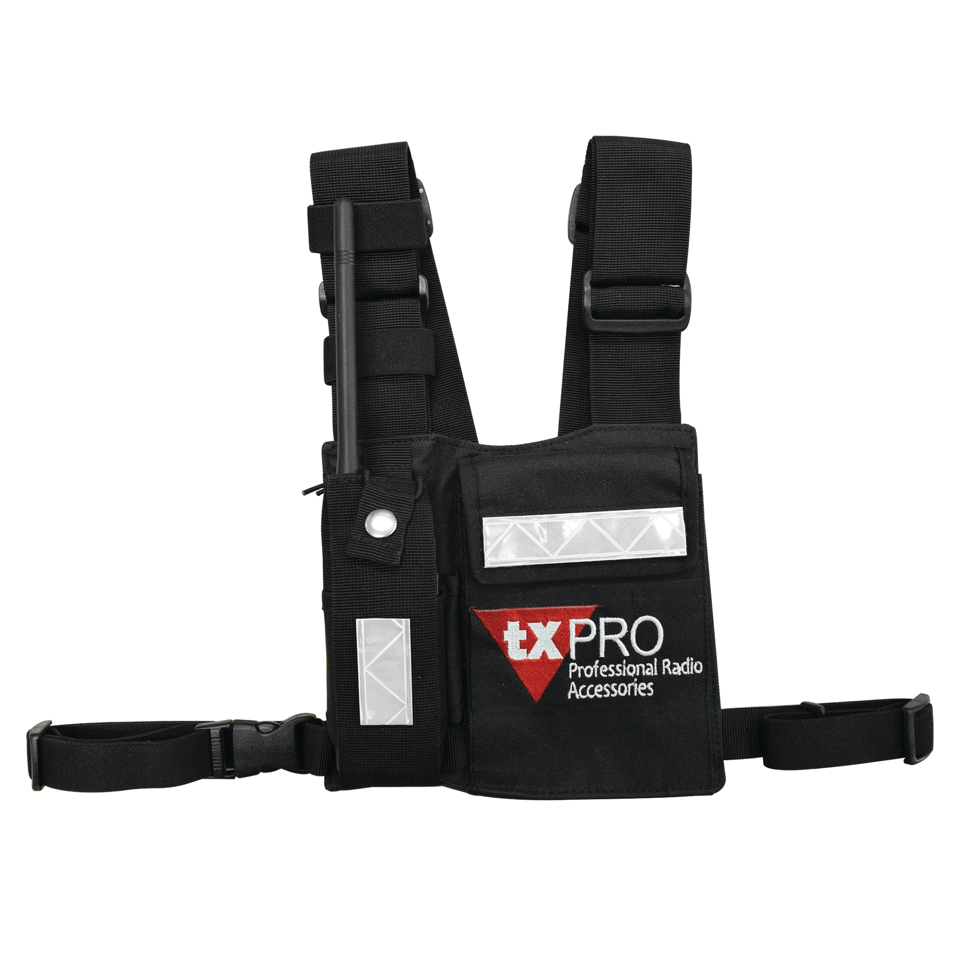 PECHERA UNIVERSAL CON SOPORTE PARA RADIO, SOSTÉN DE BOLÍGRAFO Y SEGURIDAD PARA LA BOLSA CON CINTA ADHERENTE. LOGO TX-PRO.-Accesorios para Hytera (HYT)-TXPRO-Bsai Seguridad & Controles