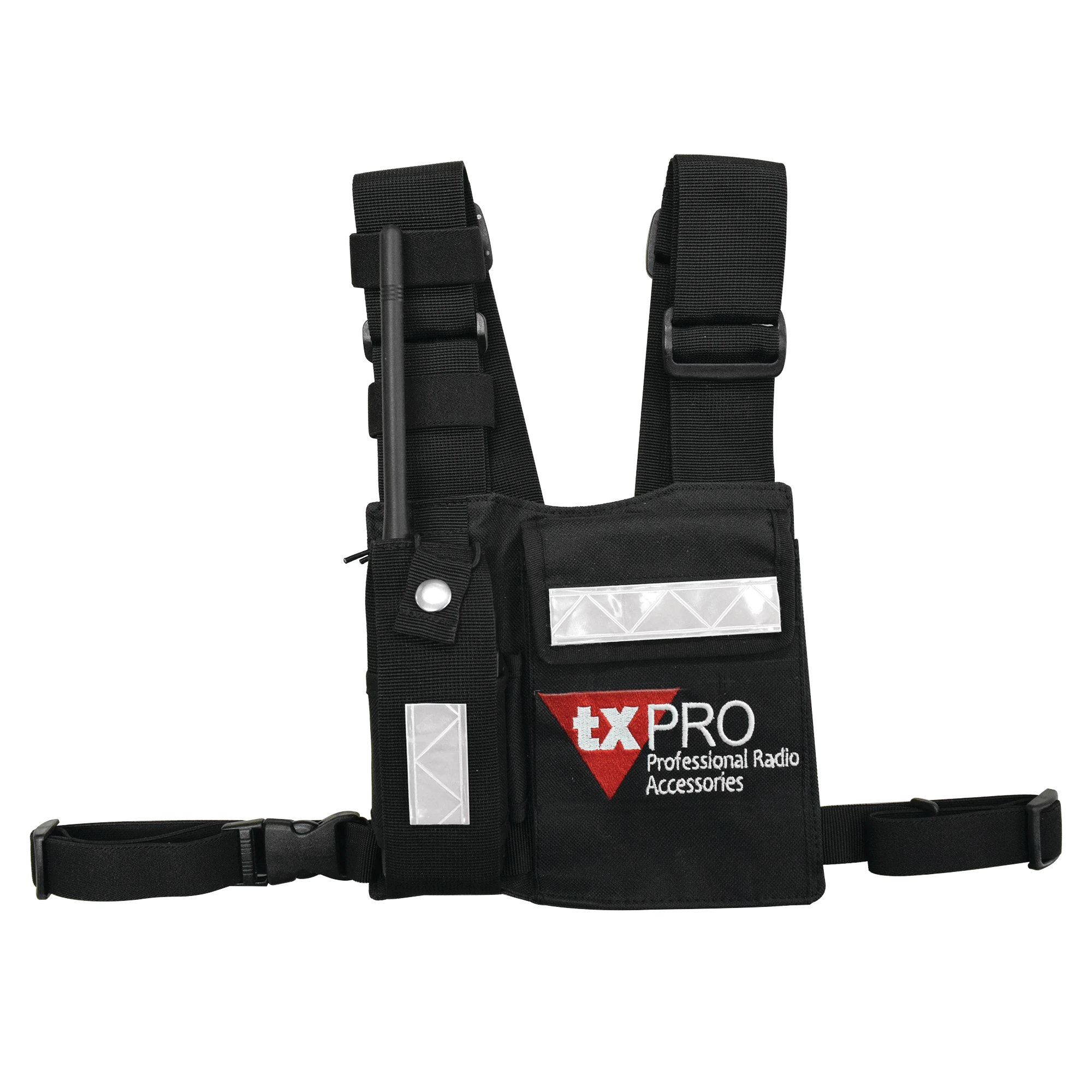 PECHERA UNIVERSAL CON SOPORTE PARA RADIO, SOSTÉN DE BOLÍGRAFO Y SEGURIDAD PARA LA BOLSA CON CINTA ADHERENTE. LOGO TX-PRO.-Accesorios para Hytera (HYT)-TXPRO-Bsai Seguridad & Controles