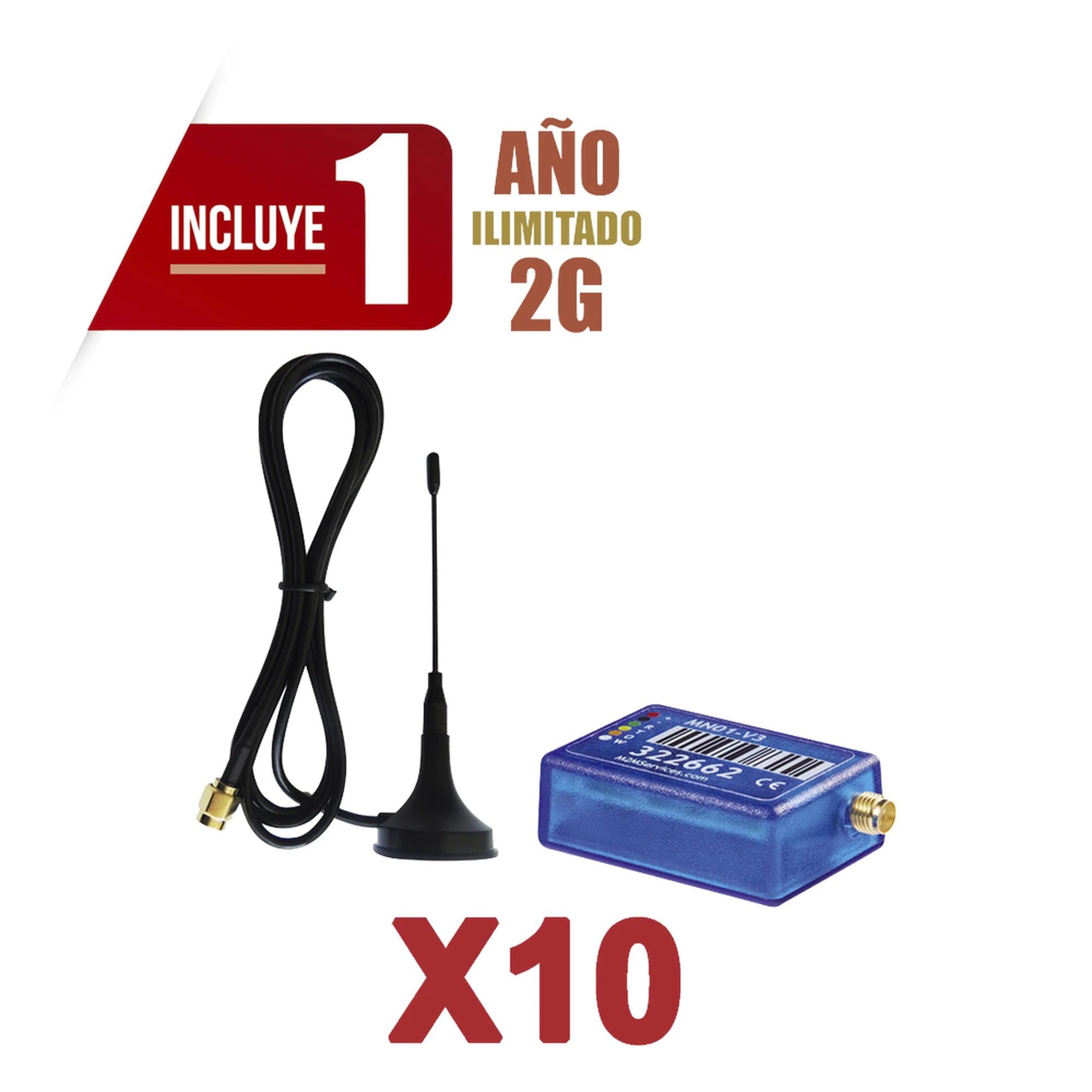 KIT DE 10 COMUNICADORES DE ALARMA MINI012G CON ANTENA 2G / INCLUYEN 1 AÑO DE COBERTURA / APLICACIÓN GRATUITA / CERO CONFIGURACIÓN / COMPATIBLE HONEYWELL/DSC/CROW/PIMA-Centrales de Monitoreo-M2M SERVICES-Bsai Seguridad & Controles