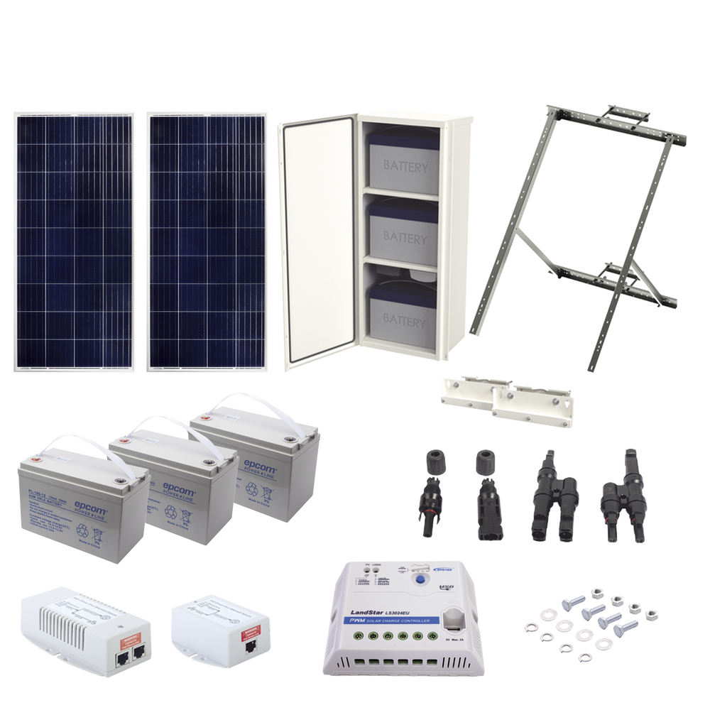 KIT SOLAR DE 35 W CON POE 802.3AF Y POE PASIVO 24 VCC PARA UNA CÁMARA IP Y UN RADIO UBIQUITI AIRMAX O CAMBIUM EPMP.-SYSCOM-Bsai Seguridad & Controles