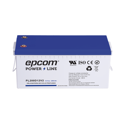 BATERÍA 12 VCC / 200 AH / UL / TECNOLOGÍA AGM-VRLA / CICLO PROFUNDO / PARA USO EN APLICACIONES FOTOVOLTAICAS Y DE EMERGENCIA / TERMINALES T5-Baterías y Cargadores-EPCOM POWERLINE-PL200D12V2-Bsai Seguridad & Controles