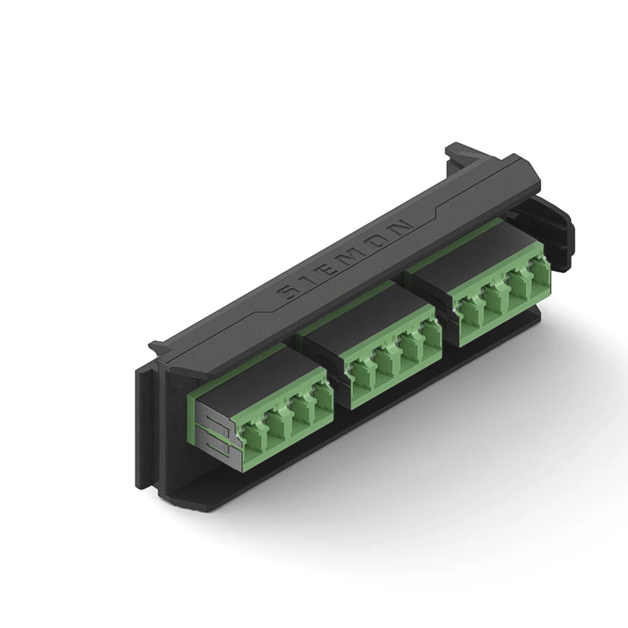 PLACA ACOPLADORA DE FIBRA ÓPTICA LIGHTVERSE, CON 6 CONECTORES LC “SHUTTERED” (12 FIBRAS), PARA FIBRA MULTIMODO, COLOR VERDE, INCLUYE TAPAS CUBRE POLVO ABATIBLES INTEGRADAS POR CADA CONECTOR.-Fibra Óptica-SIEMON-Bsai Seguridad & Controles