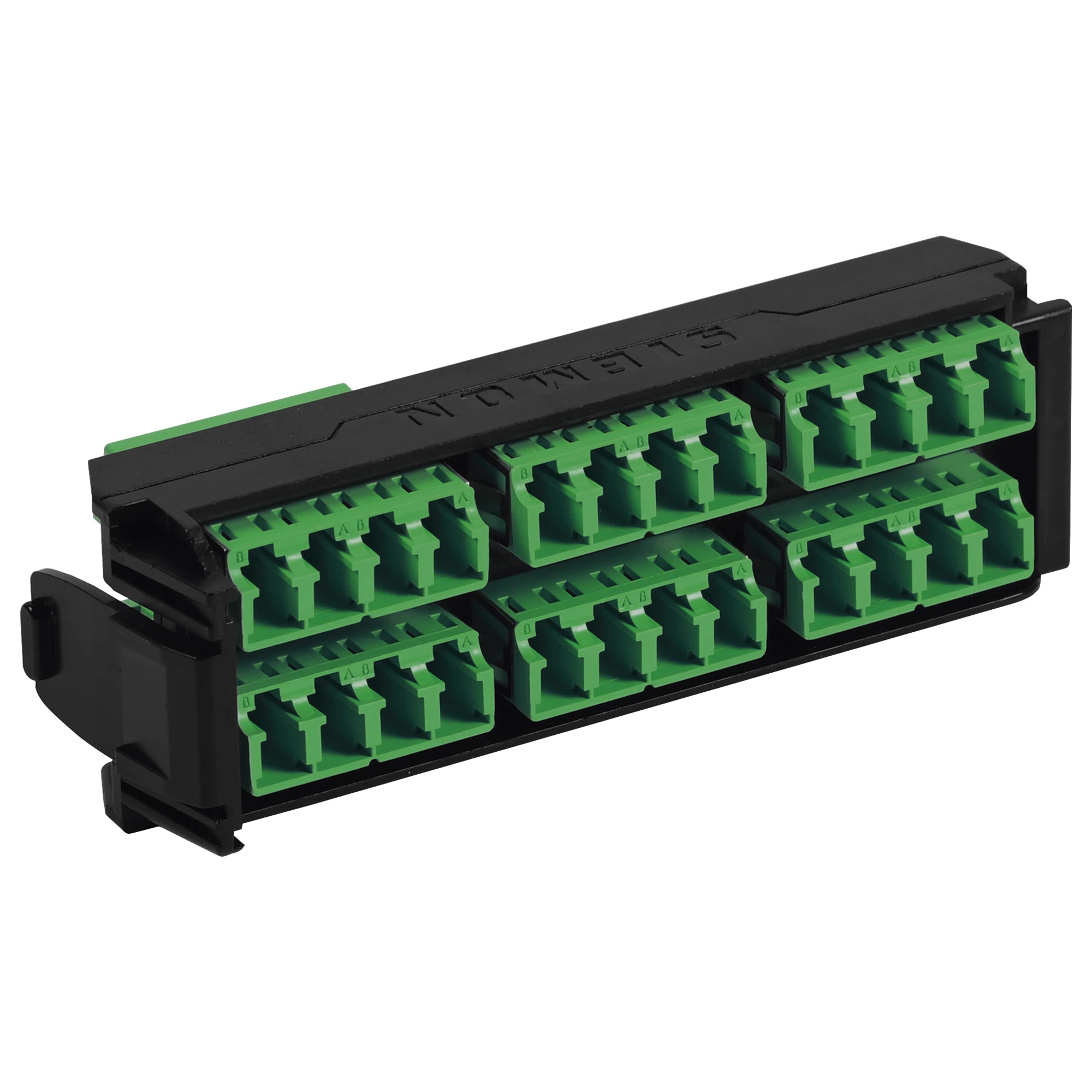 PLACA ACOPLADORA DE FIBRA ÓPTICA LIGHTVERSE, CON 6 CONECTORES LC “SHUTTERED” (24 FIBRAS), PARA FIBRA MULTIMODO, COLOR VERDE, INCLUYE TAPAS CUBRE POLVO ABATIBLES INTEGRADAS POR CADA CONECTOR.-Fibra Óptica-SIEMON-Bsai Seguridad & Controles