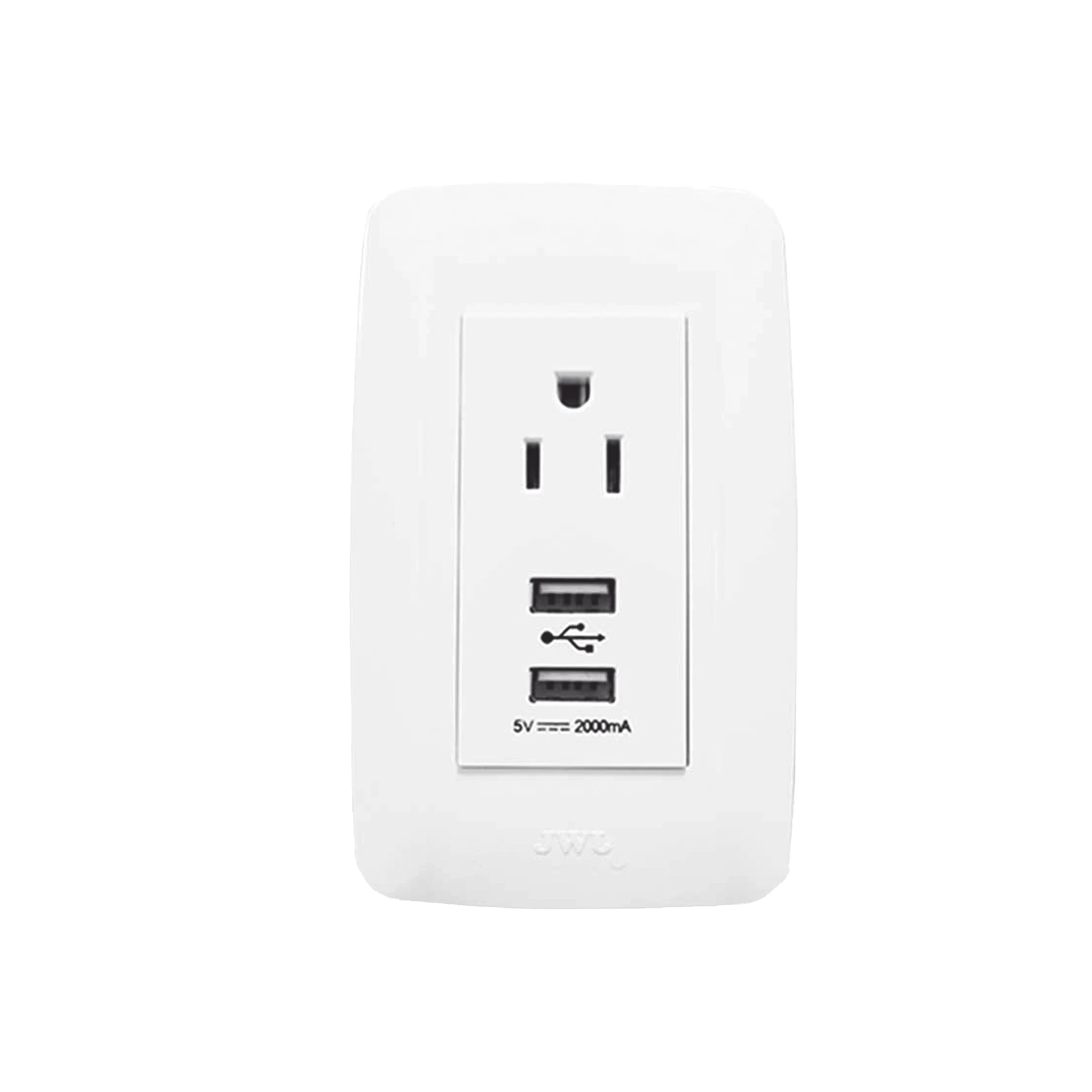 PLACA CON 1 TOMACORRIENTE 15 A/ 127 V CA Y CONECTOR USB TIPO HEMBRA 5 VCD/ 2A / COLOR BLANCO.-Iluminación-JWJ-Bsai Seguridad & Controles