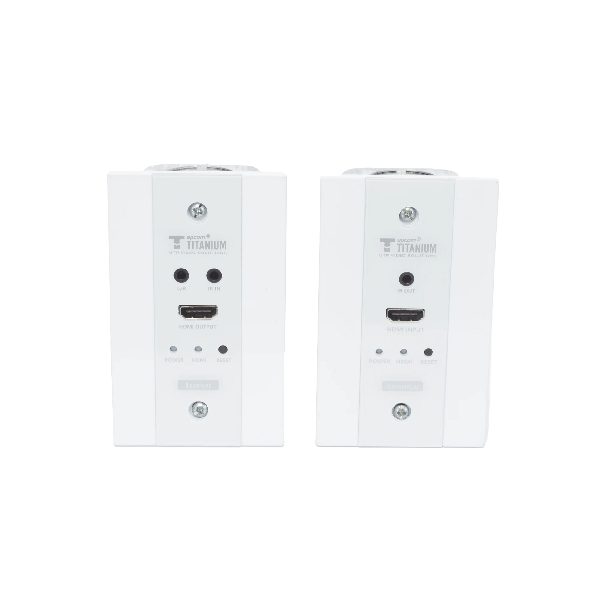 KIT EXTENSOR HDMI EN PLACAS DE PARED PARA DISTANCIAS DE 70 METROS / RESOLUCIÓN 4K@60HZ / CAT 6/6A/ 7 / HDR/ IPCOLOR/ CERO LATENCIA / SOPORTA CONTROL REMOTO / PLACA DE PARED DE 2.74 X 4.49” (TAMAÑO ESTÁNDAR DE EE.UU.)-Accesorios Generales-EPCOM TITANIUM-Bsai Seguridad & Controles