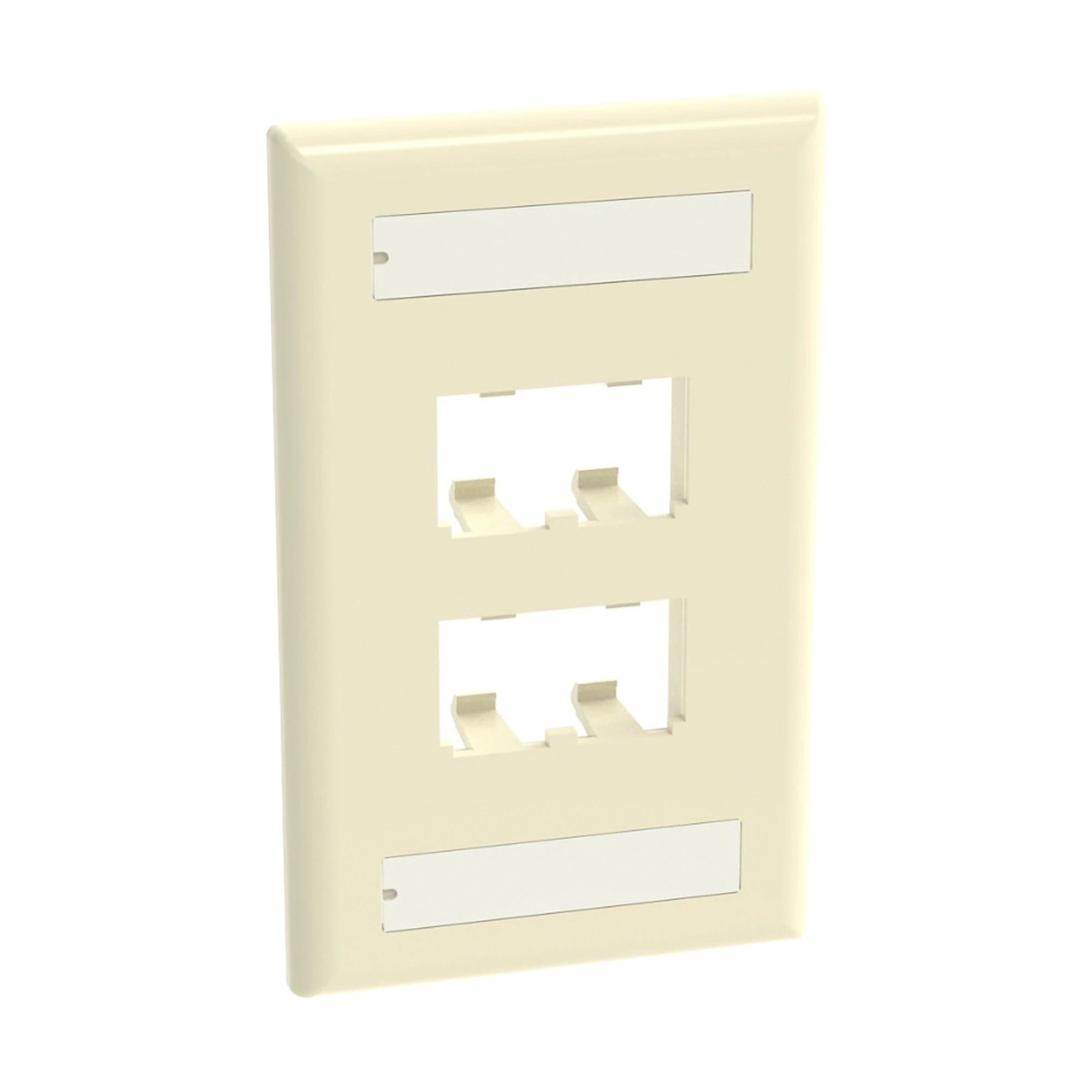 PLACA DE PARED VERTICAL CLÁSICA, SALIDA PARA 4 PUERTOS MINI-COM, CON ESPACIOS PARA ETIQUETAS, COLOR MARFIL-Faceplates-PANDUIT-Bsai Seguridad & Controles