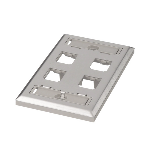 PLACA DE PARED VERTICAL, DE ACERO INOXIDABLE, SALIDA PARA 4 PUERTOS MINI-COM, CON ESPACIOS PARA ETIQUETAS-Cableado-PANDUIT-Bsai Seguridad & Controles