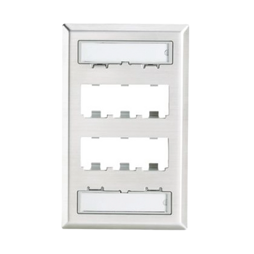 PLACA DE PARED VERTICAL, DE ACERO INOXIDABLE, SALIDA PARA 6 PUERTOS MINI-COM, CON ESPACIOS PARA ETIQUETAS-Cableado de Cobre-PANDUIT-Bsai Seguridad & Controles