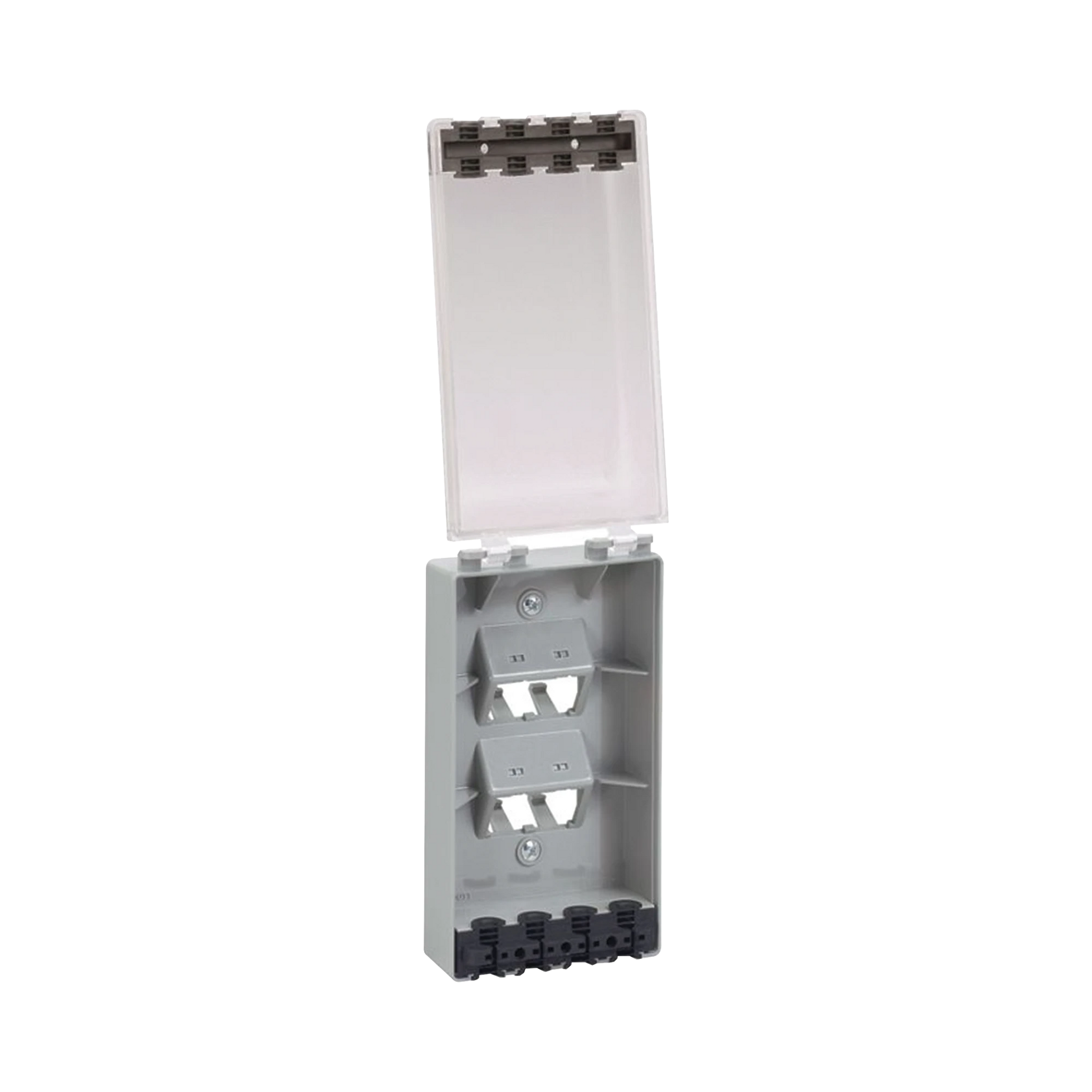 PLACA DE PARED VERTICAL, RESISTENTE AL AGUA CON PROTECCIÓN IP56, ACEPTA 4 MÓDULOS MINI-COM, COLOR CLARO-Cableado de Cobre-PANDUIT-Bsai Seguridad & Controles