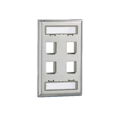 PLACA DE PARED VERTICAL, SALIDA PARA 4 PUERTOS KEYSTONE, CON ESPACIOS PARA ETIQUETAS, DE ACERO INOXIDABLE-Cableado-PANDUIT-Bsai Seguridad & Controles