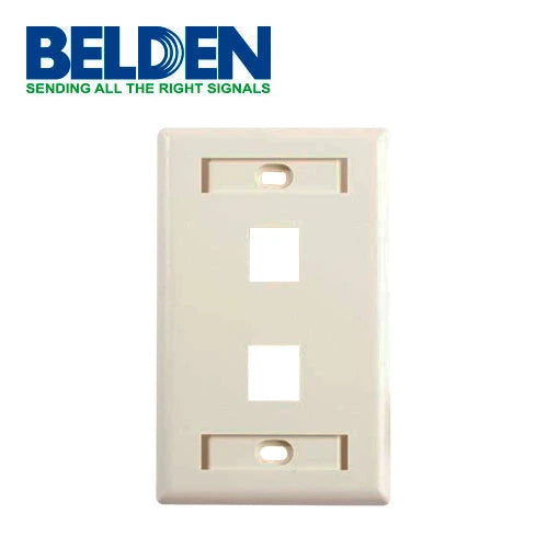 PLACA DE PARED (FACEPLATE) BELDEN AX103923 2 PUERTO COMPATIBLE CON JACKS ESTILO KEYCONNECT UNIVERSAL CAT6A CAT6 CAT5E CONECTORES DE FIBRA ÓPTICA Y COAXIALES COLOR ALMENDRA USO INTERIOR MATERIAL PLÁSTICO UL94V INCLUYE TORNILLO 6-32 ETIQUETA DE CARTON VE...-Faceplates-BELDEN-Bsai Seguridad & Controles