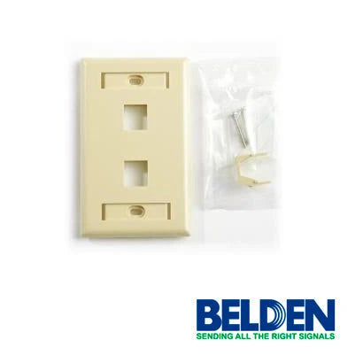 PLACA DE PARED (FACEPLATE) BELDEN AX104197 2 PUERTOS COMPATIBLE CON JACKS ESTILO KEYCONNECT CAT6A CAT6 CAT5E CONECTORES DE FIBRA OPTICA Y COAXIALES COLOR MARFIL USO INTERIOR MATERIAL PLASTICO UL94V INCLUYE TORNILLO 6-32 ETIQUETA DE CARTON VENTANA TRANS...-Faceplates-BELDEN-AX104197-Bsai Seguridad & Controles