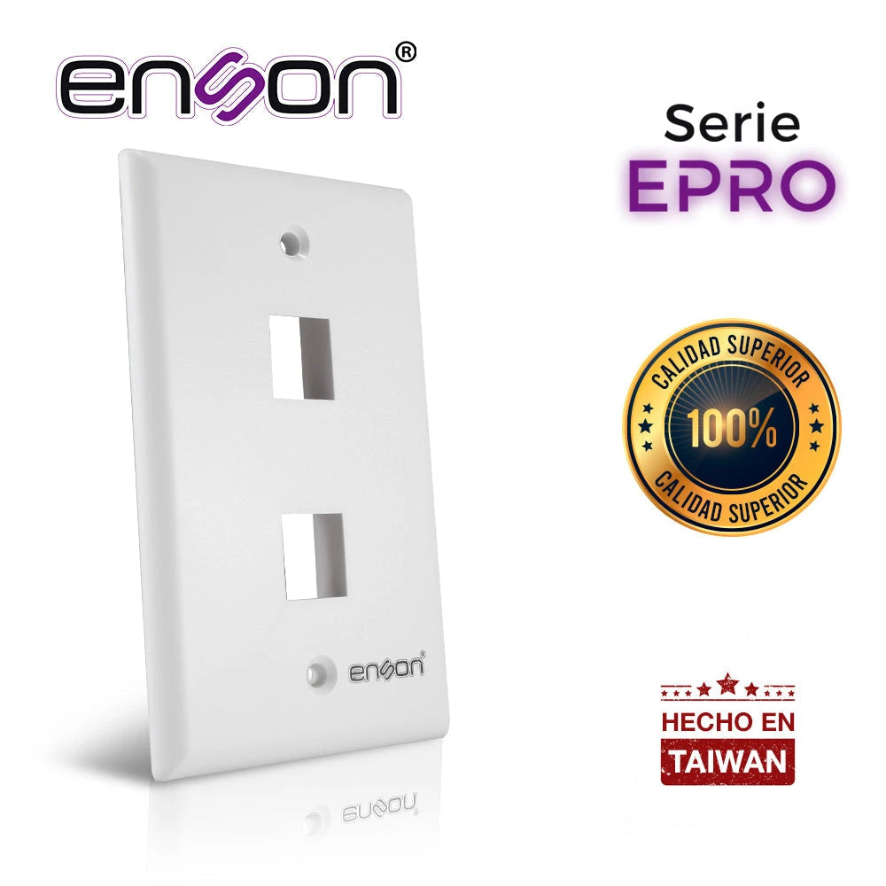 PLACA DE PARED (FACEPLATE) ENSON EPRO-FP20 COMPATIBLE CON JACK KEYSTONE 2 PUERTOS COLOR BLANCO, USO EN INTERIOR, IDEAL PARA CONECTORES RJ45, COAXIAL, FIBRA OPTICA, FABRICADO EN PLASTICO ABS-Faceplates-ENSON-Bsai Seguridad & Controles