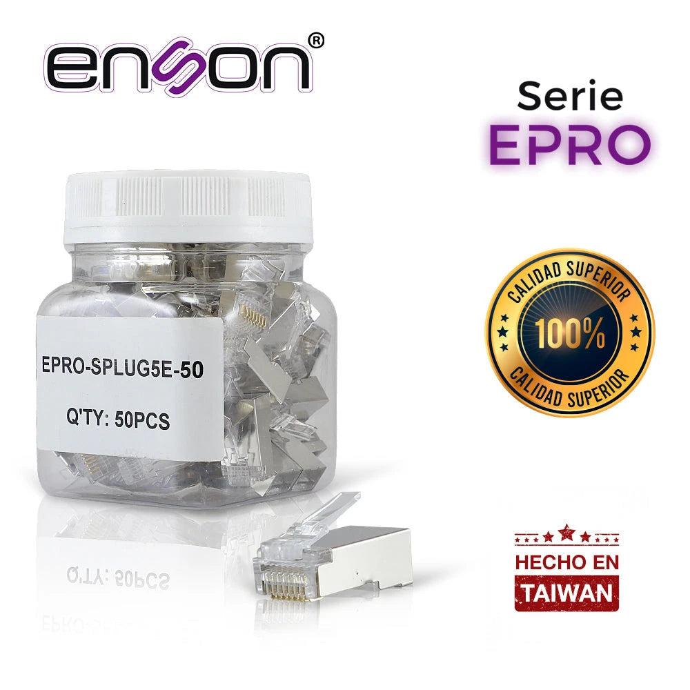 PLUG FACIL PONCHADO BLINDADO ENSON EPRO-SPLUG5E-50 BOTE DE 50 PZS PARA CABLE UTP CAT5E CON SISTEMA DE PASO DE CABLES PASSTRU QUE FACILITA EL PONCHADO DE CABLE UTP YA QUE SE PUEDE IDENTIFICAR ERRORES DE MANERA MAS FACIL, REQUIERE USO DE PINZAS EPRO-PLUG...-Adaptadores-ENSON-Bsai Seguridad & Controles