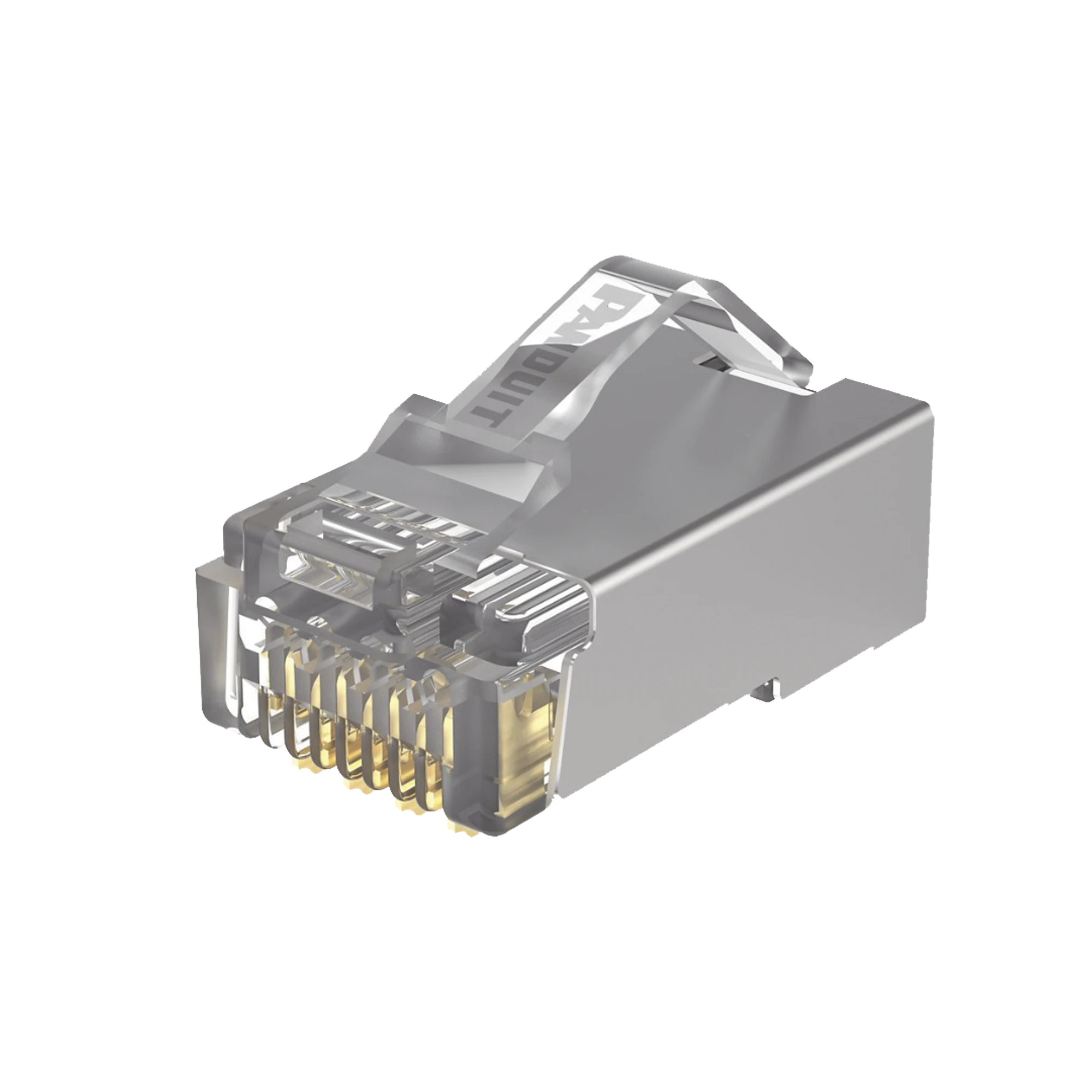 PLUG RJ45 CAT5E BLINDADO, PARA CABLE UTP DE CALIBRES 24-26 AWG, CHAPADO EN ORO DE 50 MICRAS, PAQUETE DE 100 PIEZAS-Cableado-PANDUIT-Bsai Seguridad & Controles