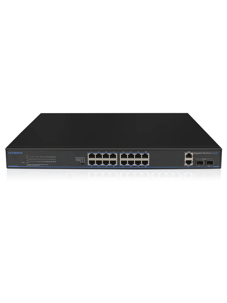 UTEPO UTP3GSW1604TSP200 - SWITCH GIGABIT POE / NO ADMINISTRABLE / 16 PUERTOS POE GIGABIT / 2 PUERTOS GIGABIT RJ45 / 2 PUERTOS GIGABIT SFP / POE 180 WATTS-Switches PoE-UTEPO-Bsai Seguridad & Controles