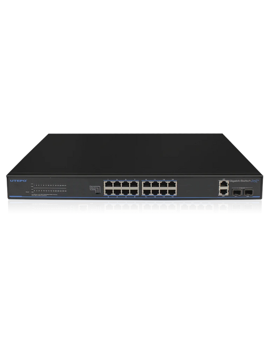 UTEPO UTP3GSW1604TSP200 - SWITCH GIGABIT POE / NO ADMINISTRABLE / 16 PUERTOS POE GIGABIT / 2 PUERTOS GIGABIT RJ45 / 2 PUERTOS GIGABIT SFP / POE 180 WATTS-Switches PoE-UTEPO-UGC6100002-Bsai Seguridad & Controles