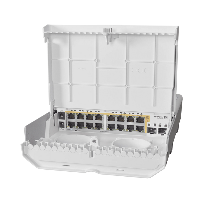 (NETPOWER 16P) SWITCH ADMINISTRABLE SISTEMA OPERATIVO DUAL, 16 PUERTOS C/POE, 2 PUERTOS 10G SFP+ PARA EXTERIOR-Networking-MIKROTIK-CRS318-16P-2S+OUT-Bsai Seguridad & Controles