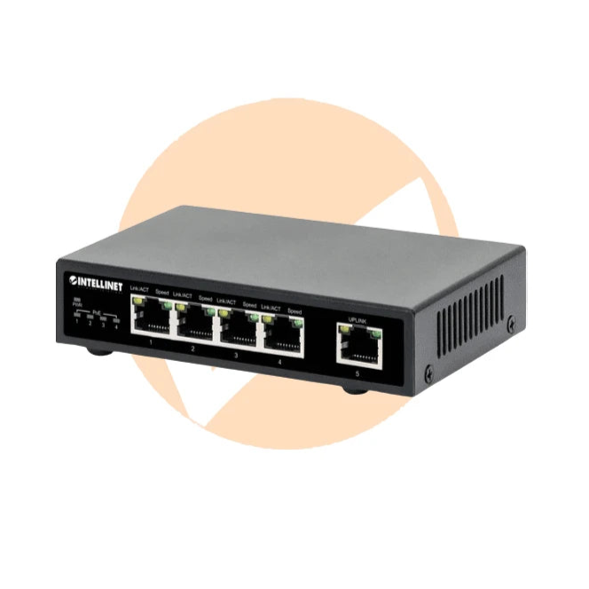 INTELLINET 561839 - SWITCH POE+ CON 5 PUERTOS GIGABIT CUATRO PUERTOS POE (PSE) COMPATIBLES CON IEEE 802.3AT/AF (POE+/POE), PRESUPUESTO DE ENERGÍA DE 62 W, ESCRITORIO-Switches POE-INTELLINET-ITL3720001-Bsai Seguridad & Controles