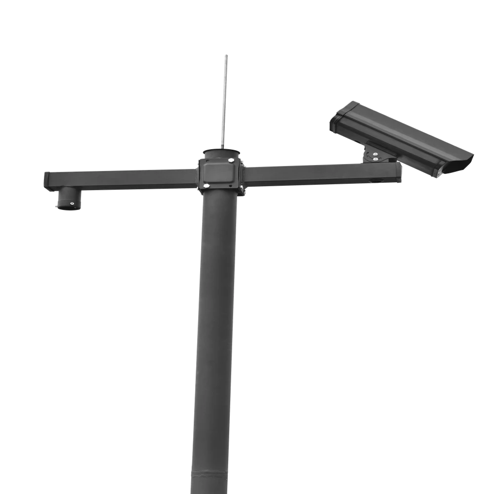 POSTE SECCIONADO DE 6M, ESPECIALIZADO PARA LA INSTALACIÓN DE CCTV, INCLUYE BASE DE CIMENTACIÓN, BRAZO PARA CÁMARA PTZ, TODO EN COLOR NEGRO-Accesorios Videovigilancia-SYSCOM VIDEO-Bsai Seguridad & Controles