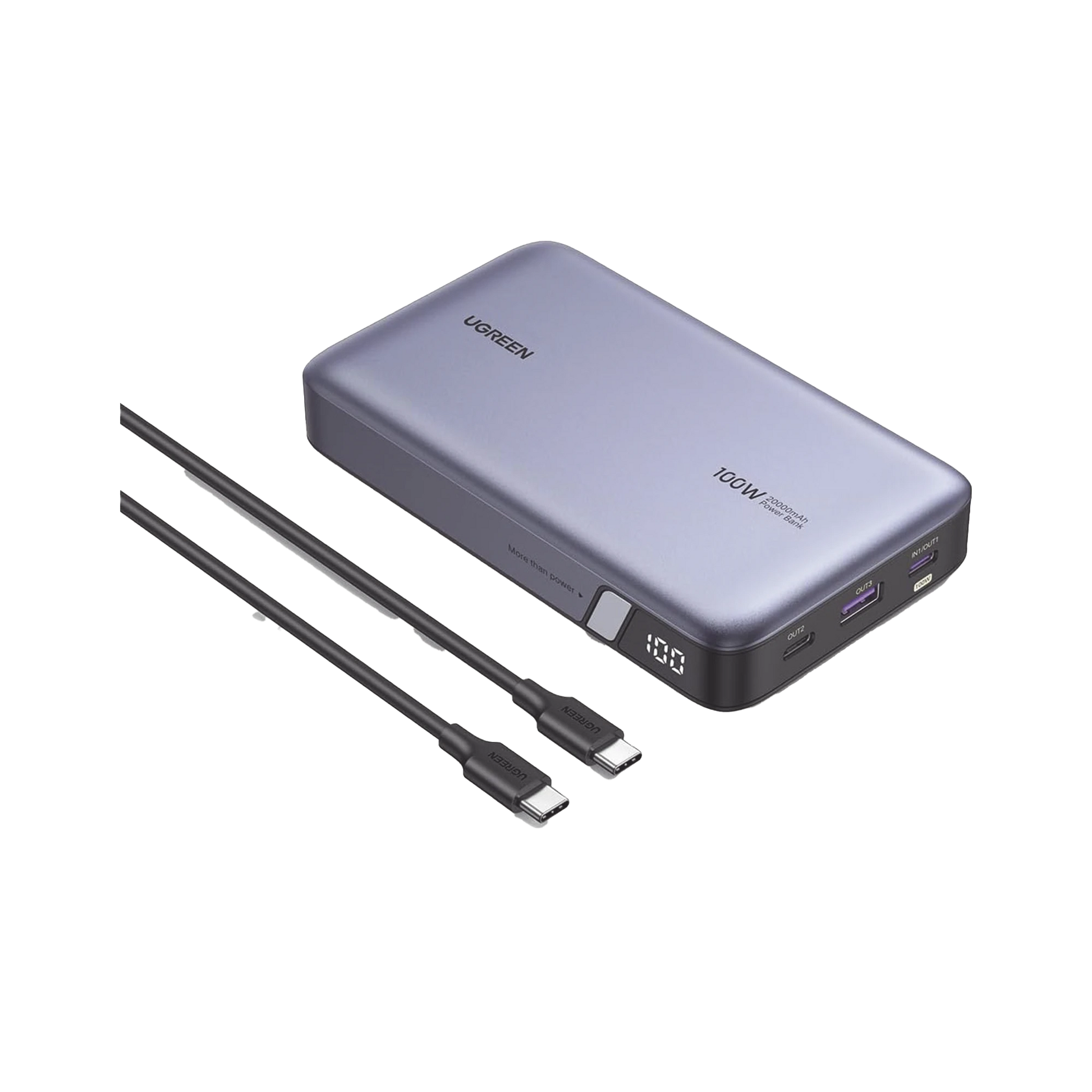 POWER BANK DE 20000MAH | 3 SALIDAS 100W MAX. | USB-A + 2 USB-C | PD 3.0 | QC3.0 | FCP | SCP | PANTALLA INTELIGENTE | CARCASA IGNIFUGA | COLOR GRIS | INCLUYE CABLE USB DE 50CM | CARGA TU LAPTOP DE MANERA SEGURA.-Accesorios Generales-UGREEN-Bsai Seguridad & Controles