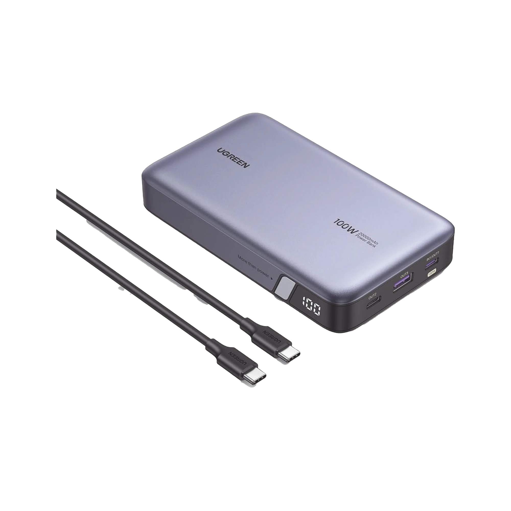 POWER BANK DE 20000MAH | 3 SALIDAS 100W MAX. | USB-A + 2 USB-C | PD 3.0 | QC3.0 | FCP | SCP | PANTALLA INTELIGENTE | CARCASA IGNIFUGA | COLOR GRIS | INCLUYE CABLE USB DE 50CM | CARGA TU LAPTOP DE MANERA SEGURA.-Accesorios Generales-UGREEN-Bsai Seguridad & Controles