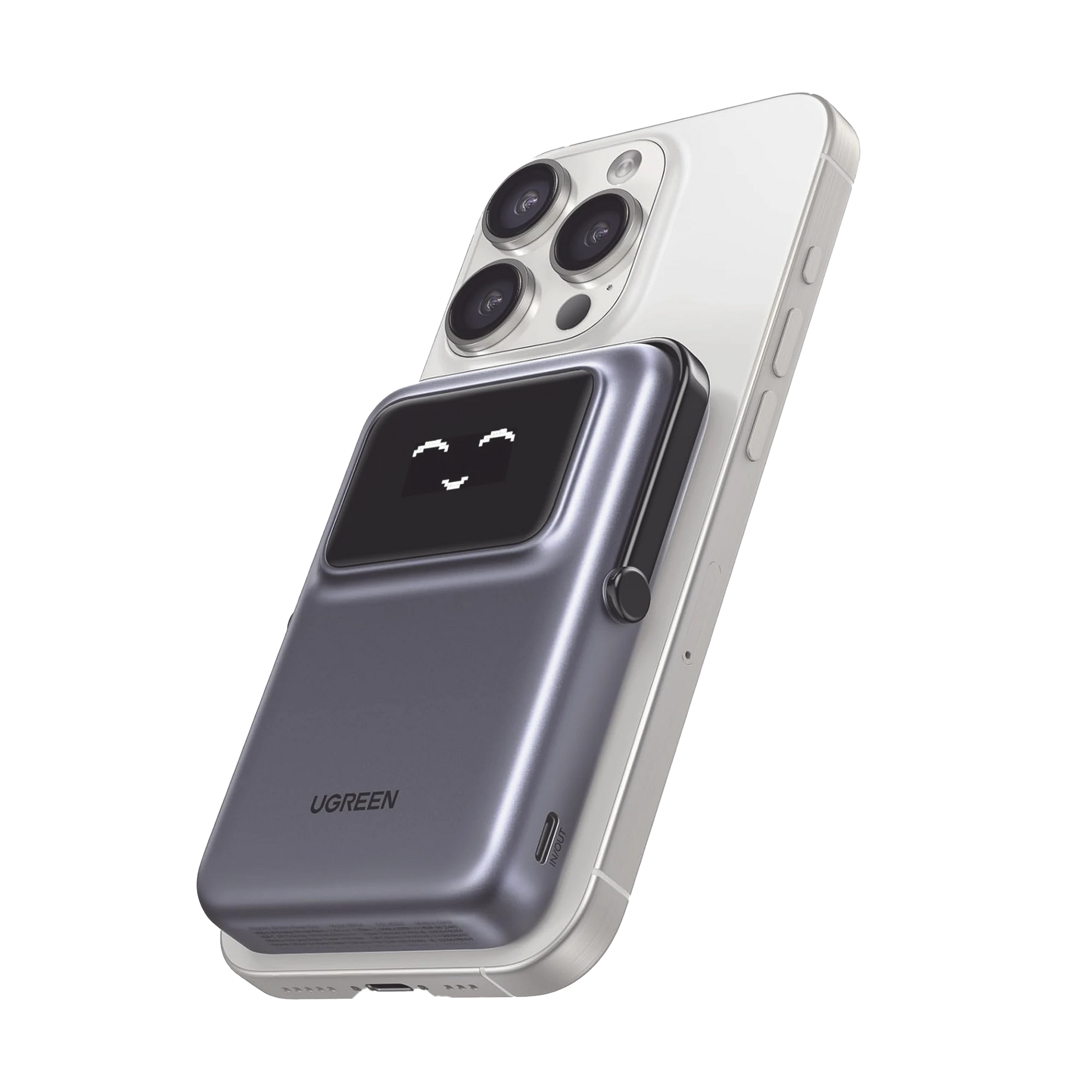 POWER BANK SERIE UNO INALAMBRICO | 10000MAH | 7.5W/20W | CON EMOJIS DE ESTADO | CARGA RÁPIDA USB-C BIDIRECCIONAL | PANTALLA TFT INTELIGENTE | CON HOLDER | COLOR GREY.-Accesorios Generales-UGREEN-Bsai Seguridad & Controles