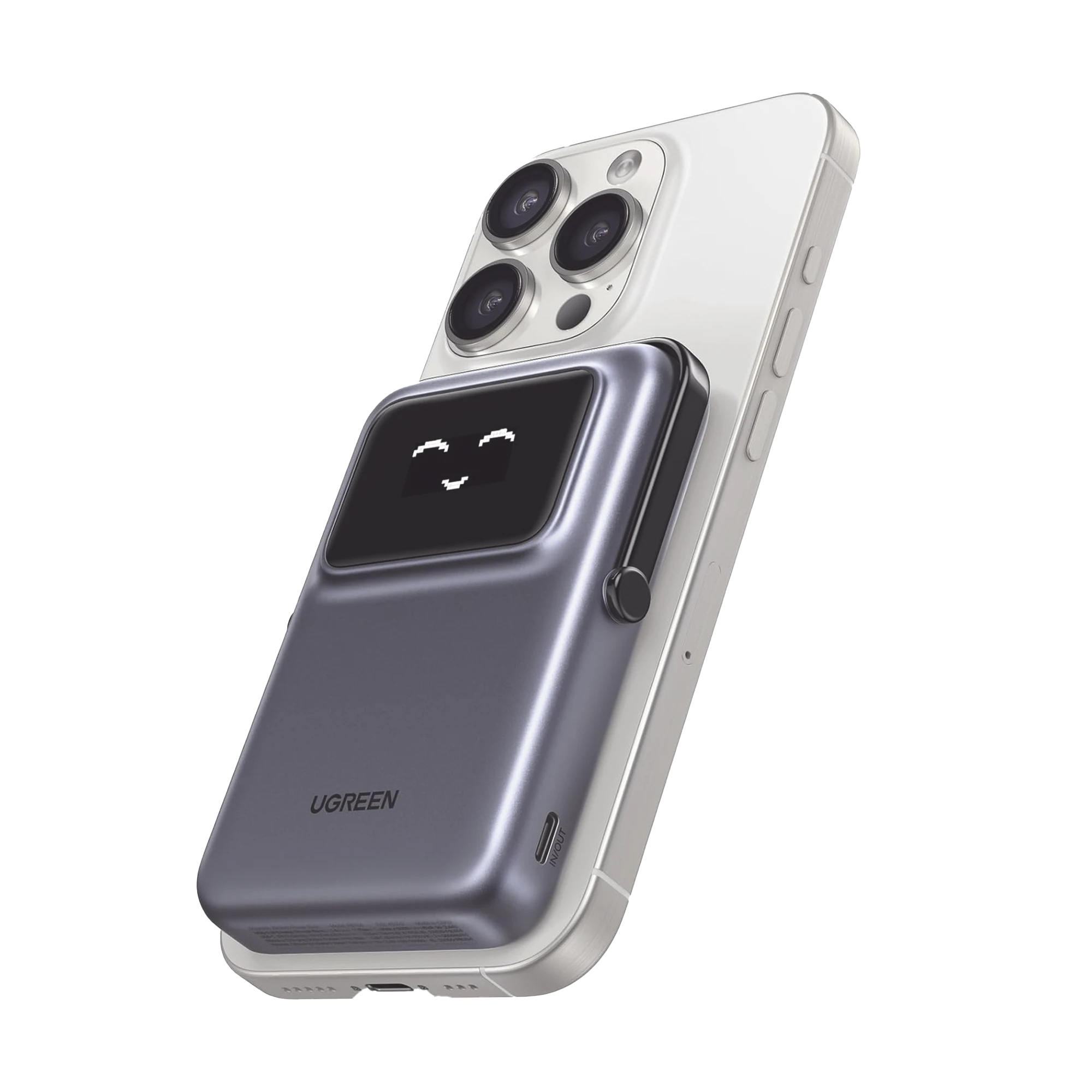 POWER BANK SERIE UNO INALAMBRICO | 10000MAH | 7.5W/20W | CON EMOJIS DE ESTADO | CARGA RÁPIDA USB-C BIDIRECCIONAL | PANTALLA TFT INTELIGENTE | CON HOLDER | COLOR GREY.-Accesorios Generales-UGREEN-Bsai Seguridad & Controles