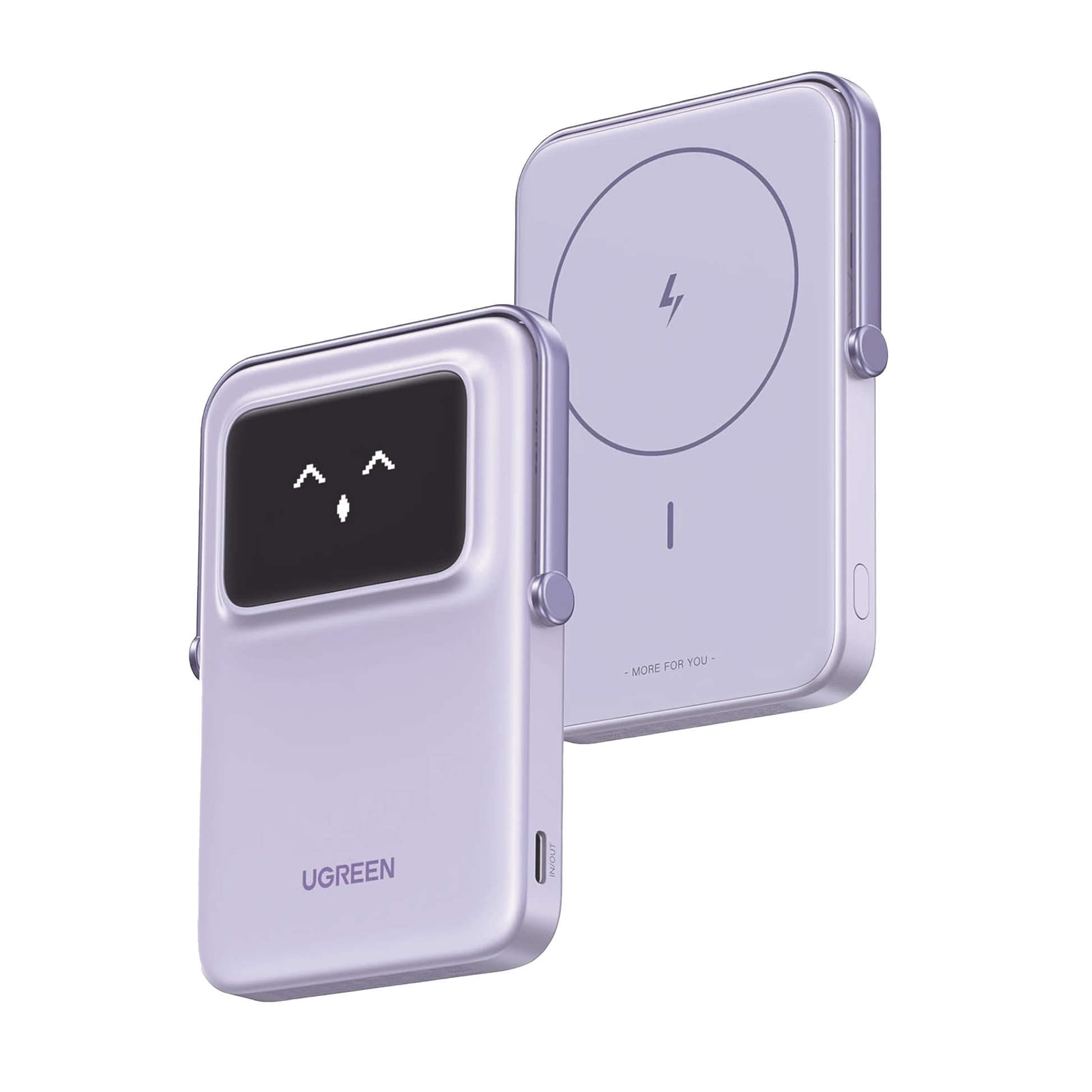POWER BANK SERIE UNO INALAMBRICO | 10000MAH | 7.5W/20W | CON EMOJIS DE ESTADO | CARGA RÁPIDA USB-C BIDIRECCIONAL | PANTALLA TFT INTELIGENTE | CON HOLDER | COLOR PURPLE.-Accesorios Generales-UGREEN-Bsai Seguridad & Controles