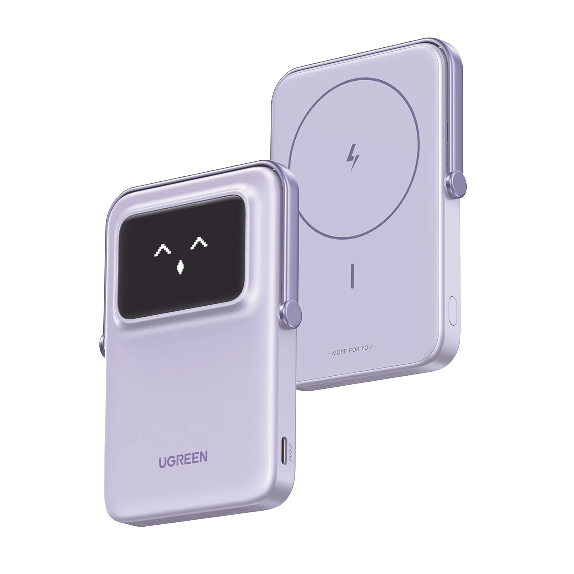 POWER BANK SERIE UNO INALAMBRICO | 10000MAH | 7.5W/20W | CON EMOJIS DE ESTADO | CARGA RÁPIDA USB-C BIDIRECCIONAL | PANTALLA TFT INTELIGENTE | CON HOLDER | COLOR PURPLE.-Accesorios Generales-UGREEN-Bsai Seguridad & Controles