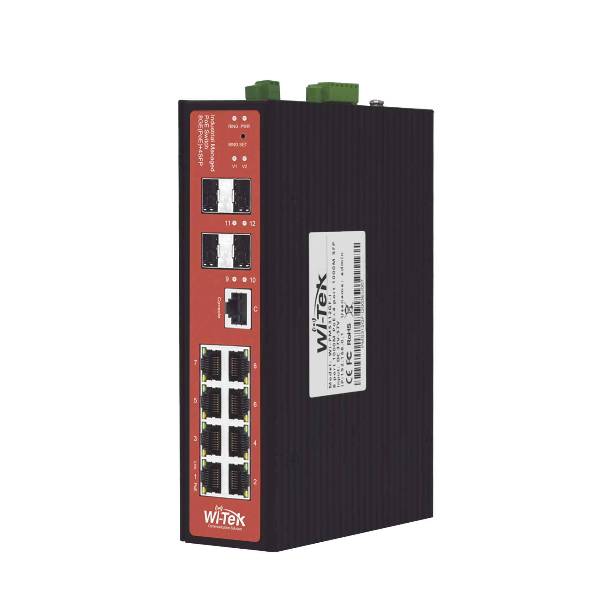 SWITCH INDUSTRIAL 8 PUERTOS / ADMINISTRABLE POE / PUERTO 1-2 POE 24V/48V / PUERTOS 3-8 PUERTOS 802.3 AF/AT/BT / PRESUPUESTO MÁX 240 W-Networking-WI-TEK-Bsai Seguridad & Controles