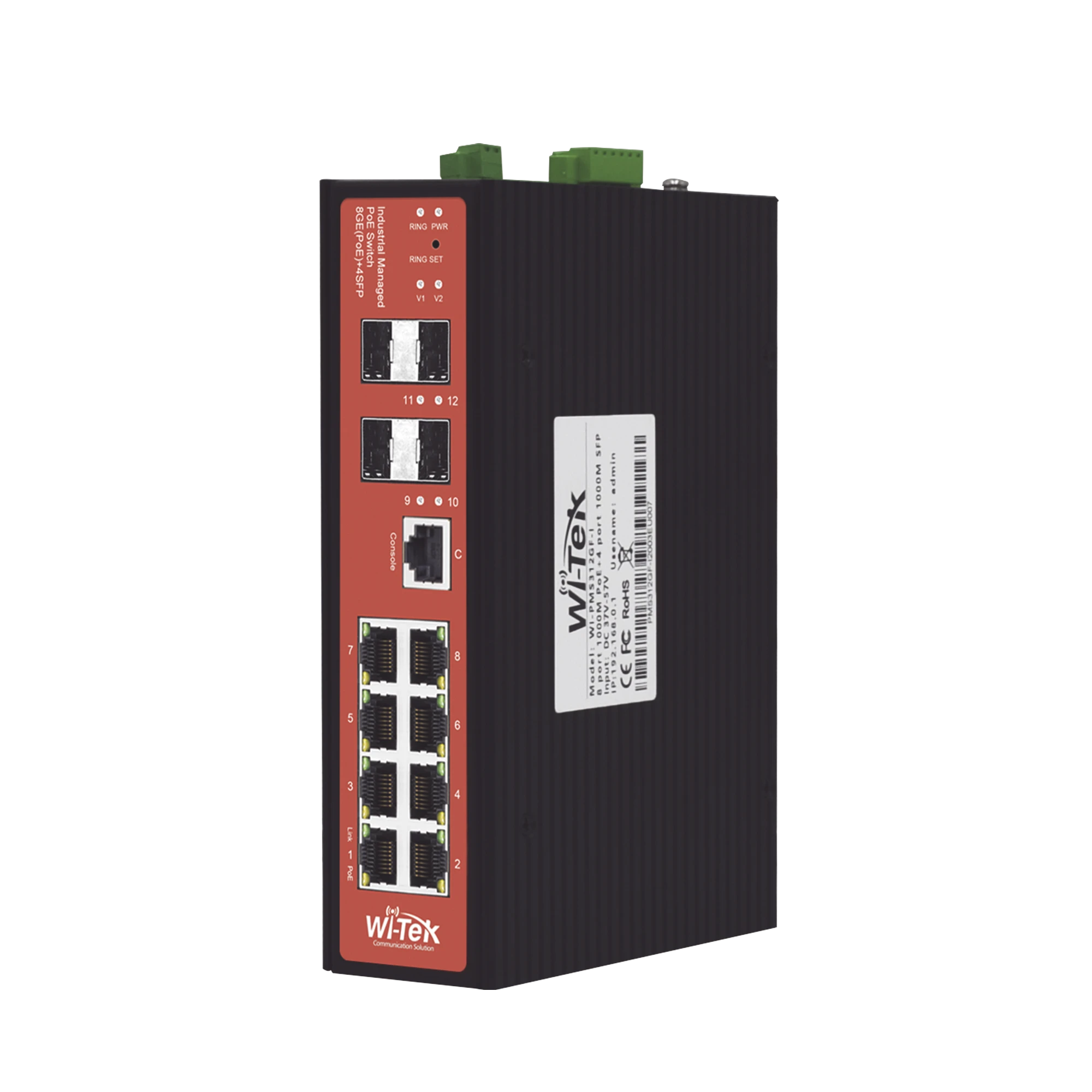 SWITCH INDUSTRIAL 8 PUERTOS / ADMINISTRABLE POE / PUERTO 1-2 POE 24V/48V / PUERTOS 3-8 PUERTOS 802.3 AF/AT/BT / PRESUPUESTO MÁX 240 W-Networking-WI-TEK-Bsai Seguridad & Controles