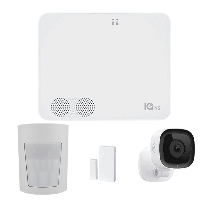 QOLSYS IQ4 NS VIDEO BASICO - PAQUETE QUE CONTIENE SISTEMA DE ALARMA IQ 4 NS", POWER G 915 MHZ 1 SENSOR PIR INALÁMBRICO PG9914, 1 SENSORES MAGNÉTICOS INALÁMBRICO PG9303 Y CÁMARA INTERIOR ALARM.COM ADCV523-Paquetes de Alarma-QOLSYS-Bsai Seguridad & Controles