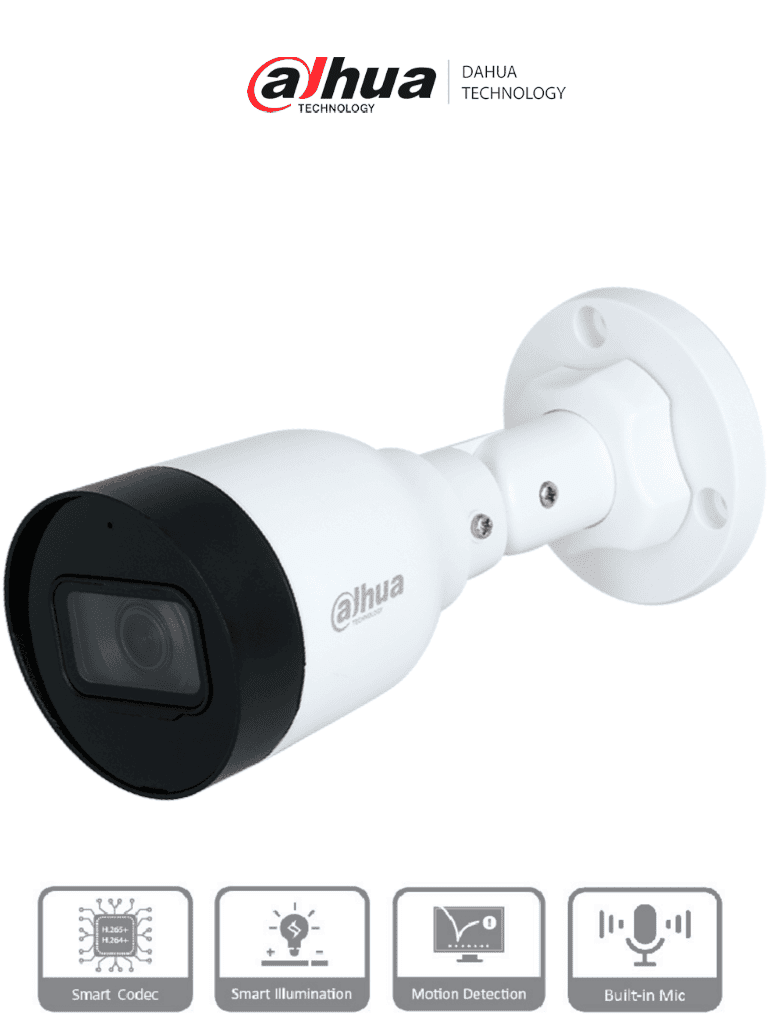 DAHUA IPC-HFW1230S1-A - CÁMARA IP BULLET DE 2MP, LENTE DE 2.8MM, ÁNGULO DE VISIÓN DE 102 GRADOS, MICRÓFONO INTEGRADO, CO
