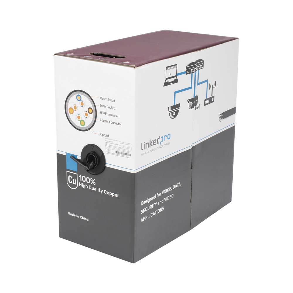 BOBINA DE CABLE UTP 305 M, CAT5E CON DOBLE FORRO, PARA EXTERIOR, CLIMAS EXTREMOS, COLOR NEGRO-Cable-LINKEDPRO BY EPCOM-Bsai Seguridad & Controles