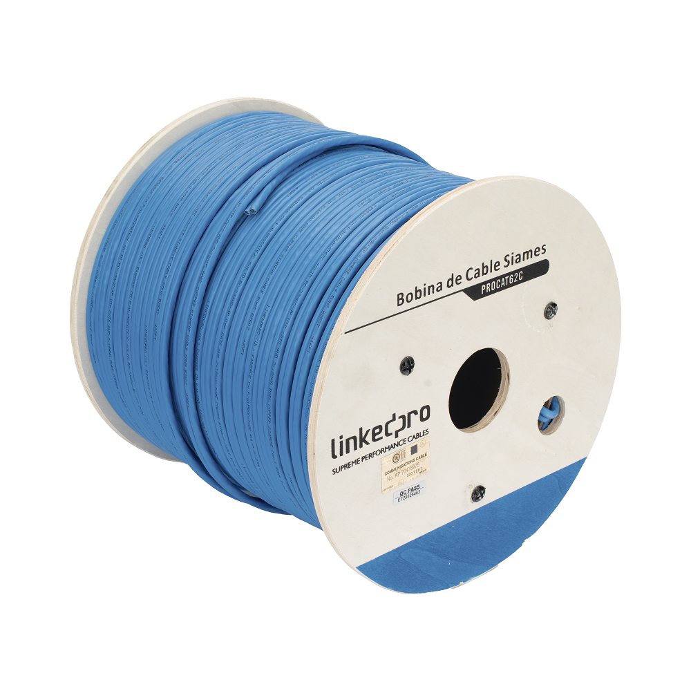BOBINA DE CABLE SIAMÉS CAT6 UTP 100% COBRE + 2 CABLES GRUESOS (18 AWG) PARA ALIMENTAR CÁMARAS MÁS LEJOS / 305M / INSTALACIÓN EN EXTERIOR / USO INDUSTRIAL PARA CLIMAS EXTREMOS-Cables y Conectores-LINKEDPRO BY EPCOM-Bsai Seguridad & Controles
