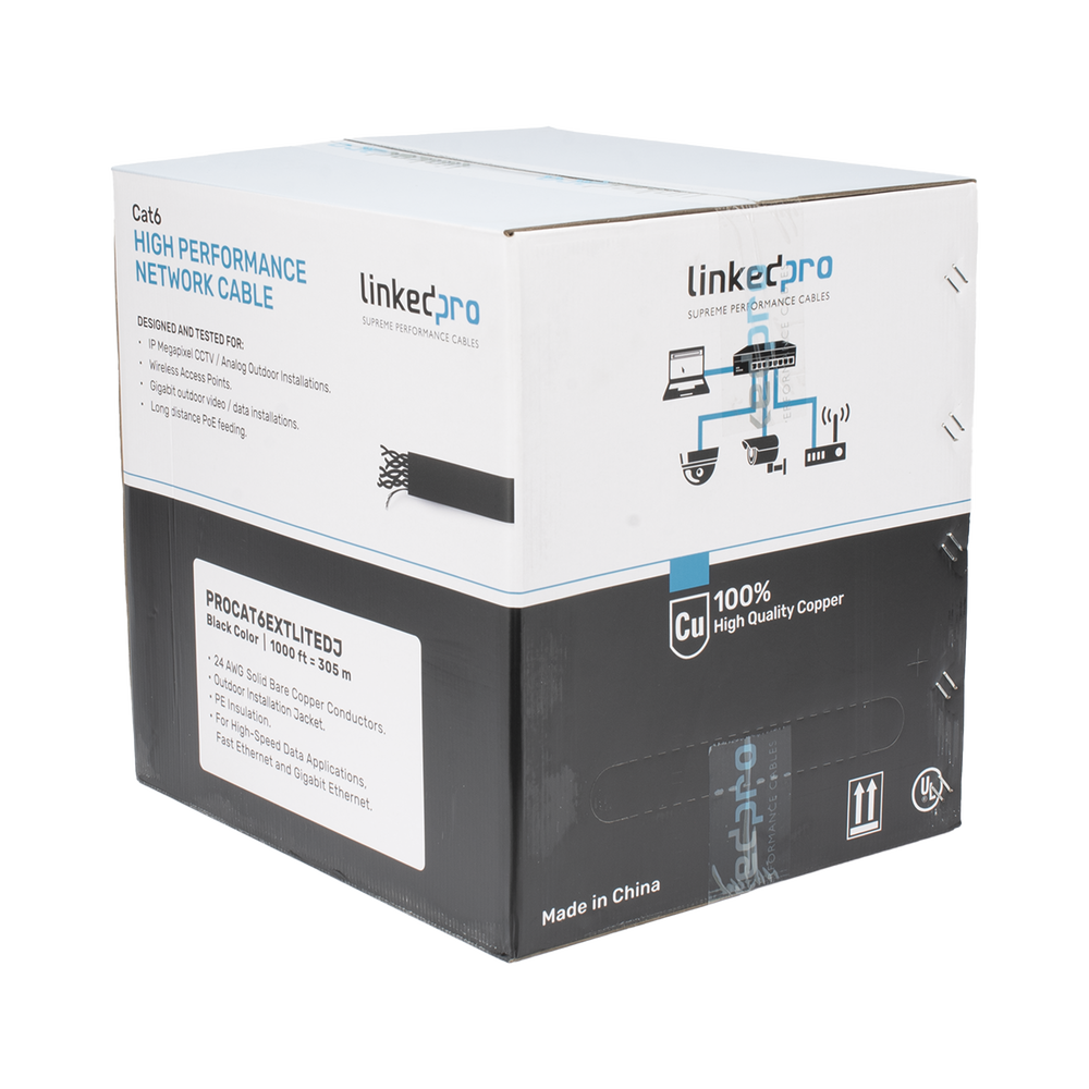 BOBINA DE CABLE UTP 305 M, CAT6 CON DOBLE FORRO, PARA EXTERIOR, CLIMAS EXTREMOS, COLOR NEGRO-Cable-LINKEDPRO BY EPCOM-Bsai Seguridad & Controles