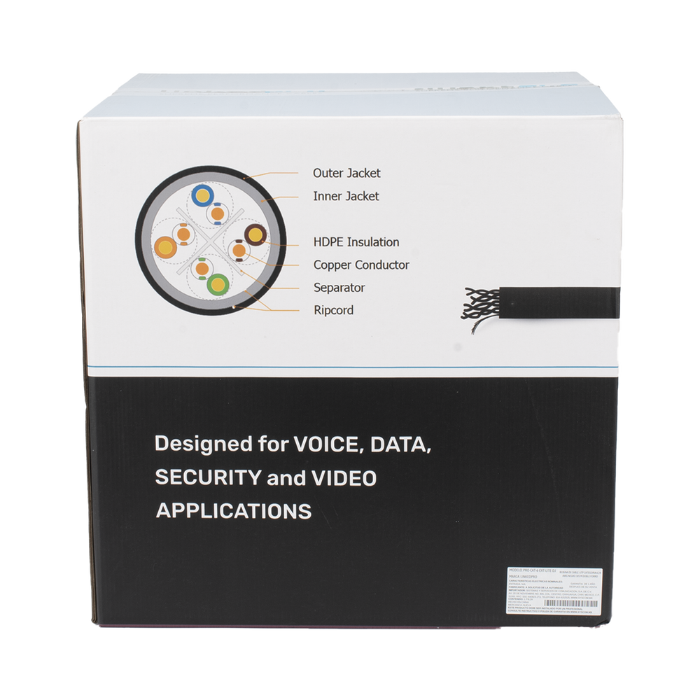 BOBINA DE CABLE UTP 305 M, CAT6 CON DOBLE FORRO, PARA EXTERIOR, CLIMAS EXTREMOS, COLOR NEGRO-Cable-LINKEDPRO BY EPCOM-Bsai Seguridad & Controles