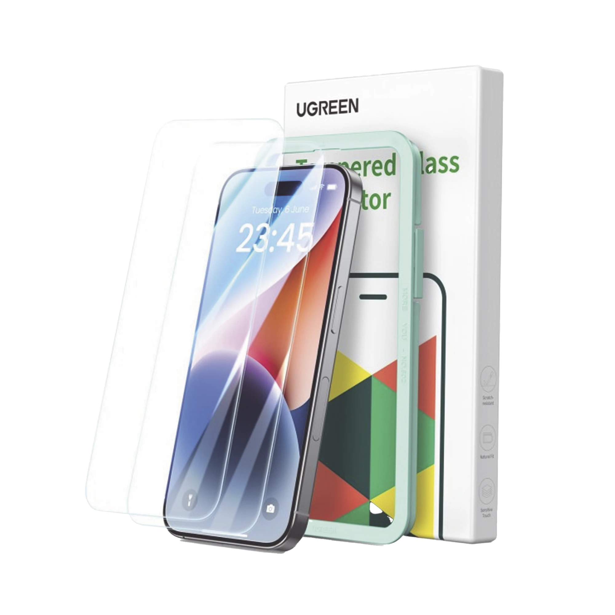 PROTECTOR DE PANTALLA UGREEN HD CON MARCO DE INSTALACIÓN PARA IPHONE 15 PLUS/16 PLUS (PAQUETE DE 2)-Servidores / Almacenamiento-UGREEN-Bsai Seguridad & Controles