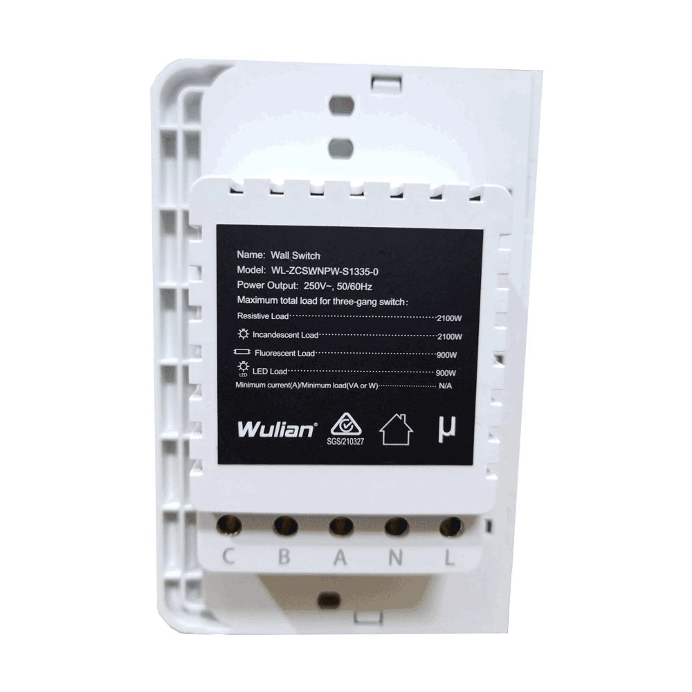 WULIAN SWITCHAW3LN - APAGADOR INTELIGENTE PARA AUTOMATIZACIÓN DE CONTROL DE LUCES CON FORMATO AMERICANO CONEXIÓN LN 3 BOTONES / ADMINISTRACION REMOTA DESDE CELULAR CON BRAIN Y APLICACION EN CELULAR/ PROTOCOLO ZIGBEE-Control de Iluminación-WULIAN-Bsai Seguridad & Controles