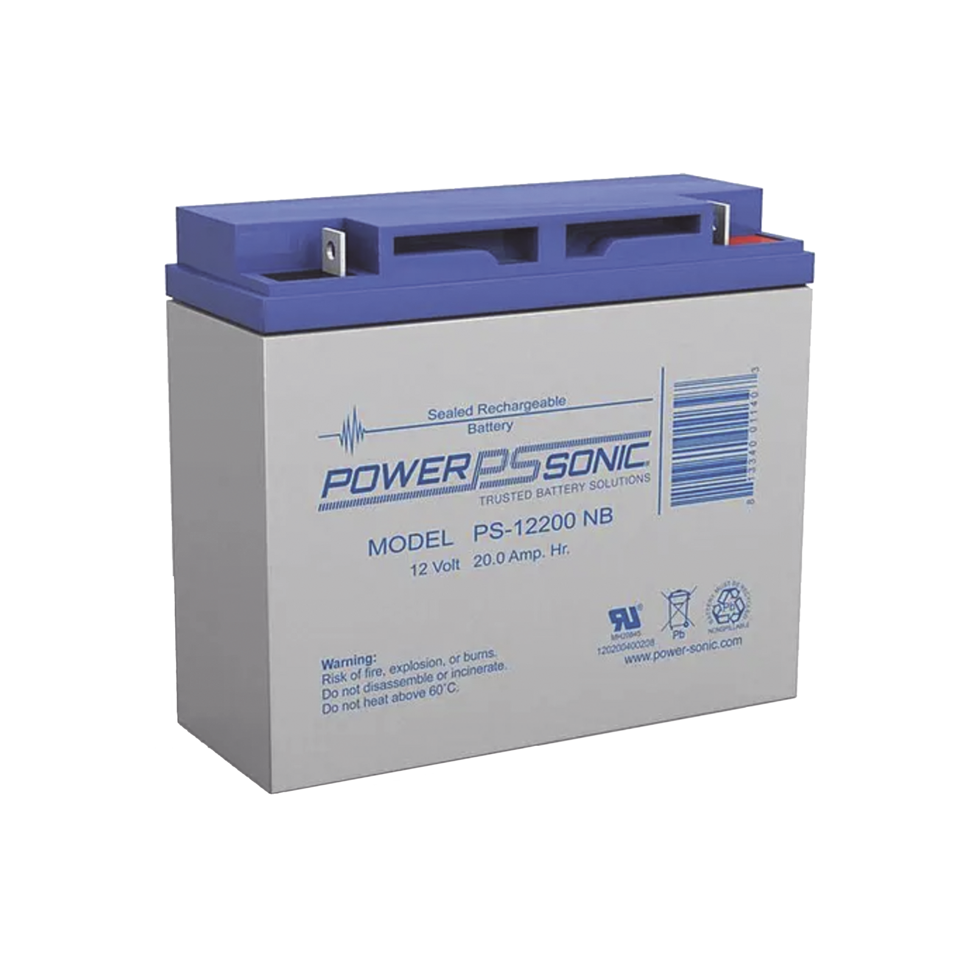 BATERÍA 12V, 20AH, PARA RESPALDO, TECNOLOGÍAS AGM/VRLA, 5 AÑOS VIDA ÚTIL, TERMINALES NB2, RECONOCIDA UL-Energía-POWER SONIC-Bsai Seguridad & Controles