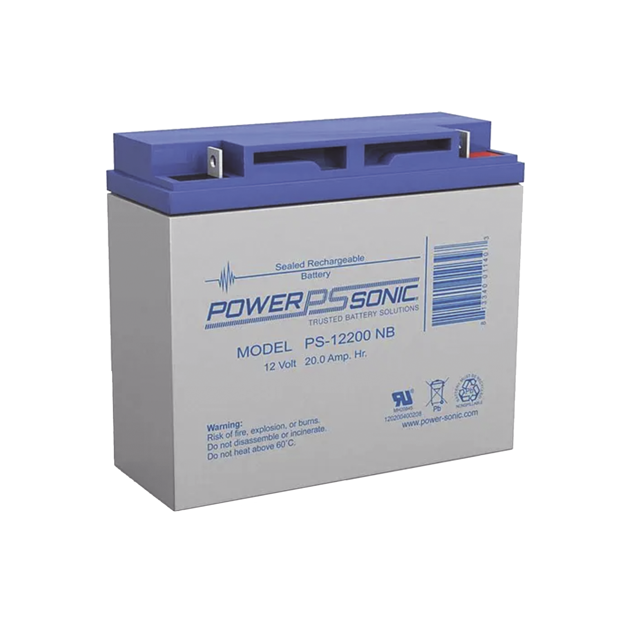 BATERÍA 12V, 20AH, PARA RESPALDO, TECNOLOGÍAS AGM/VRLA, 5 AÑOS VIDA ÚTIL, TERMINALES NB2, RECONOCIDA UL-Energía-POWER SONIC-Bsai Seguridad & Controles